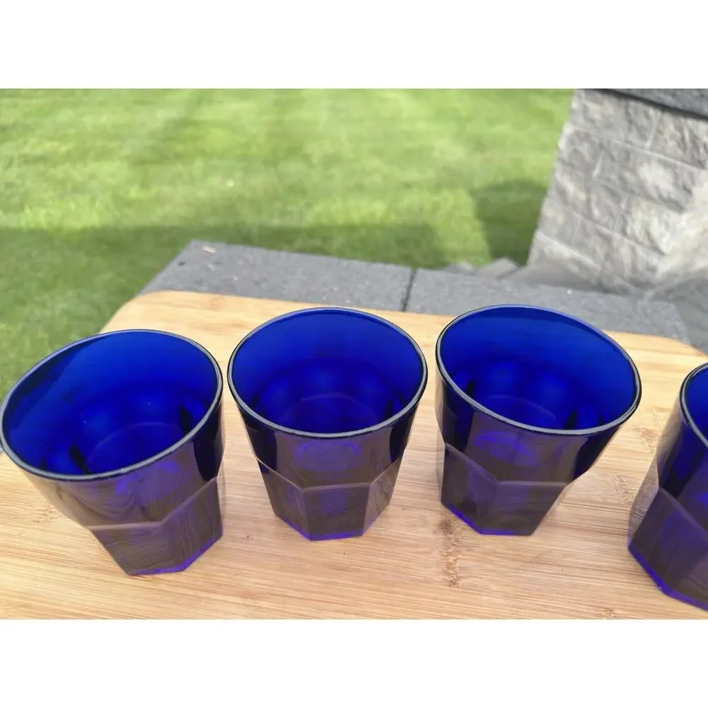 Vintage Libbey Crisa Cobalt Blue Tumbler 3-7/8” Drinking Glasses ~Set of 4